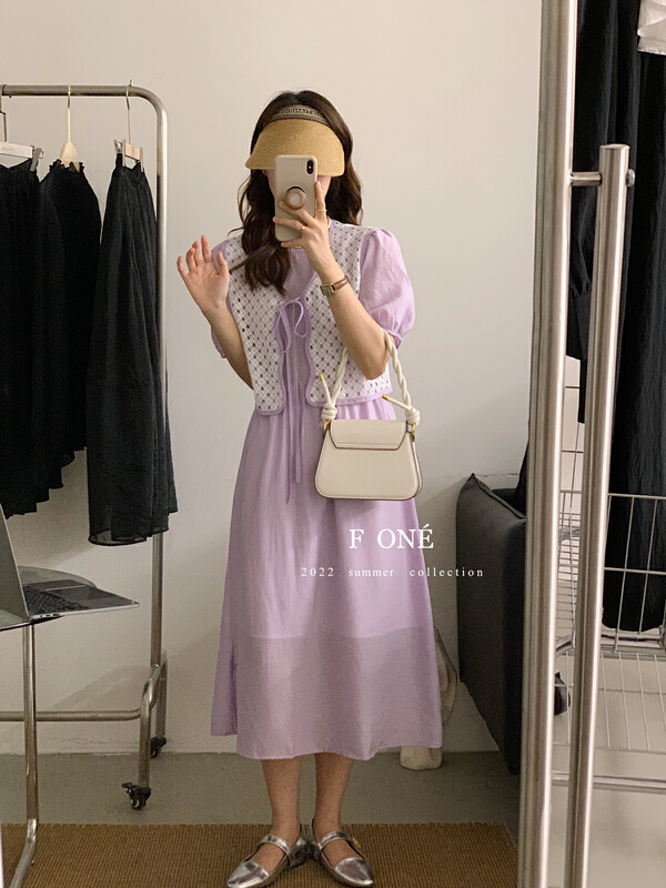 [f one] small design lace up blouse + medium length dress two piece suit 52076\wpl