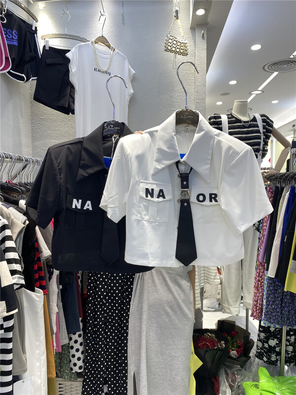 [al] hot girl style short shoulder pad short sleeve shirt (with tie) 6382\wpl
