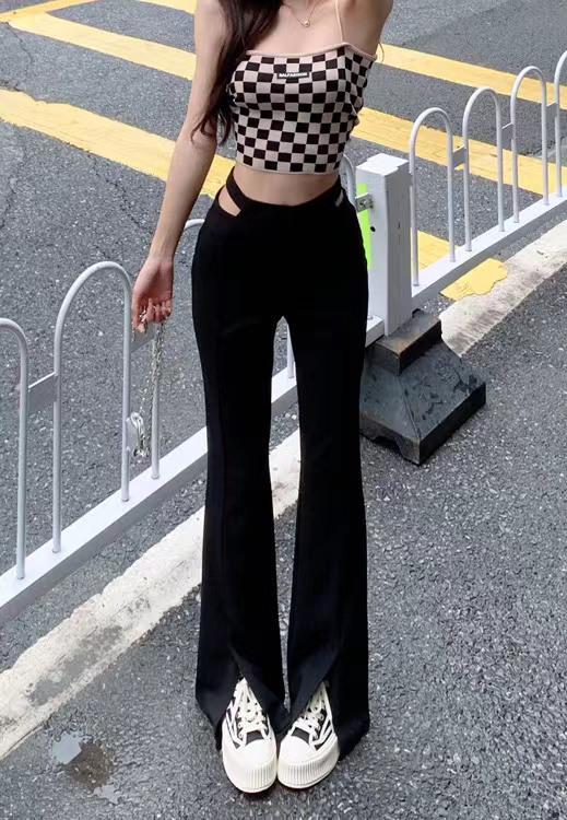 [fan fan] open waist slit micro flare casual pants 5965\jj