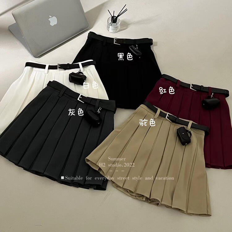 [h2-studio] Korean college style pleated skirt (with waist bag) a1013\hbx
