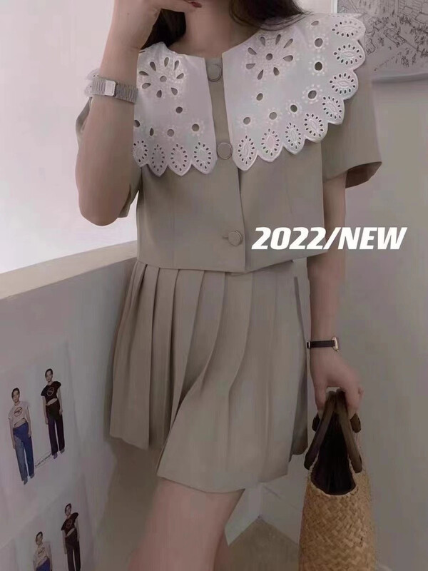 [most] lace collar blouse + pleated skirt suit (suit only) 97285\zjy