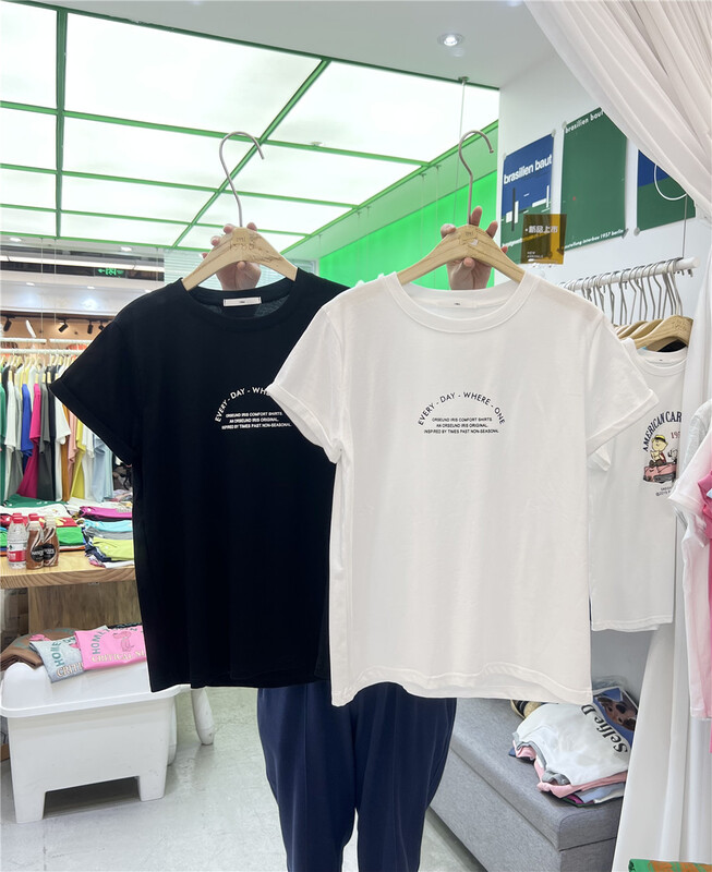 [1986] simple casual round neck lettered short sleeve T-shirt f3991\lsl