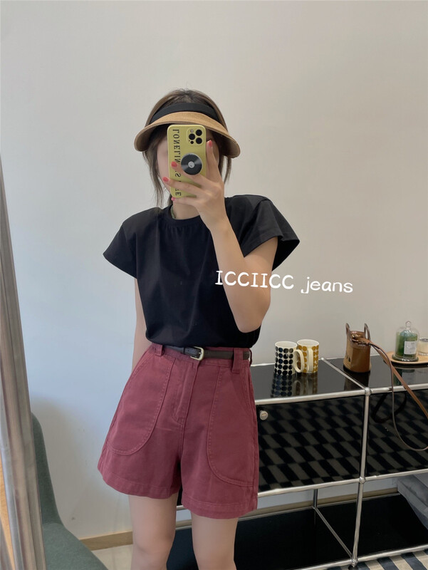 [icciicc] simple loose Wide Leg Denim Shorts (with belt) 900405\cls