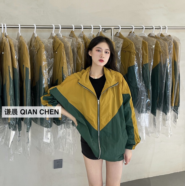 [miss Zi] Korean color blocking sunscreen shirt (thin in summer) 2637\cqw
