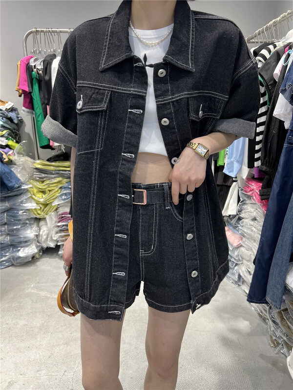 【D+（AIT.)】 Fashionable and versatile denim jacket + simple and fashionable Denim Shorts Set ys1-067\ozq