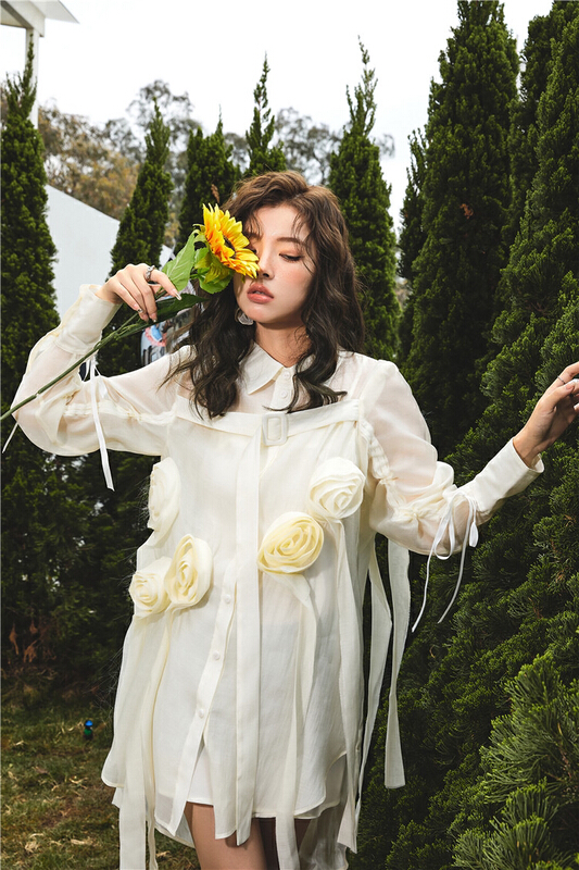 [AC] rose three-dimensional handmade flower shirt + fashionable simple suspender vest suit 6966\jj