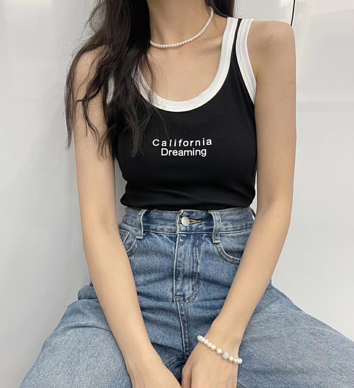 [Yuanxi] versatile color block letter vest / sling ys1-3073\lsl