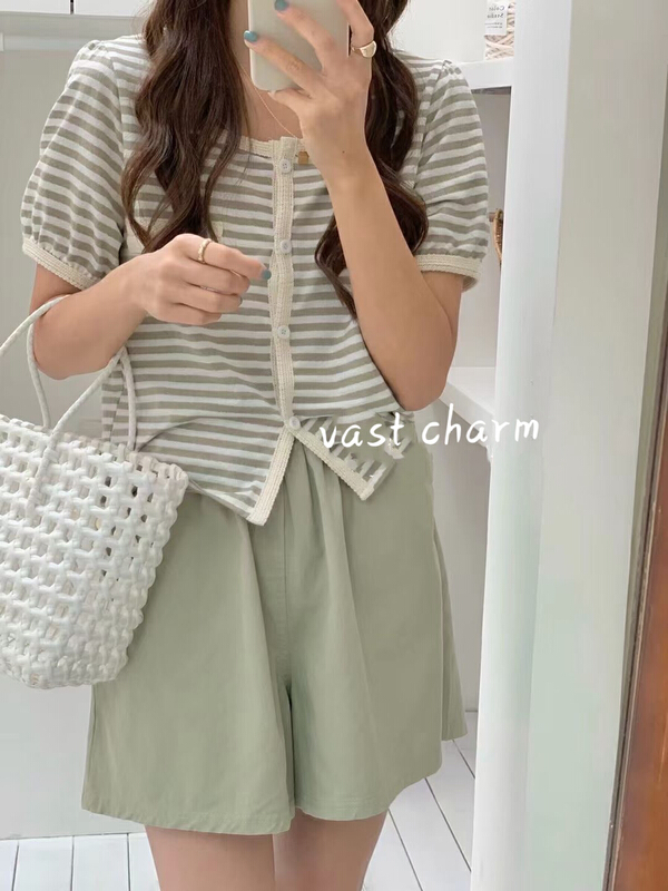 [vast charm] small fragrance stripe short sleeve shirt 831\s
