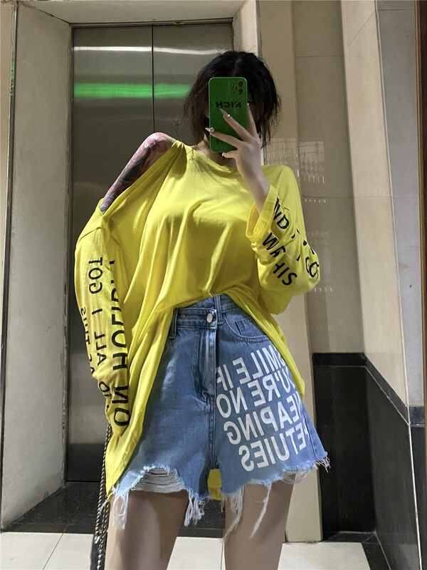 [QQ shop] casual slim letter denim shorts 676\ozq