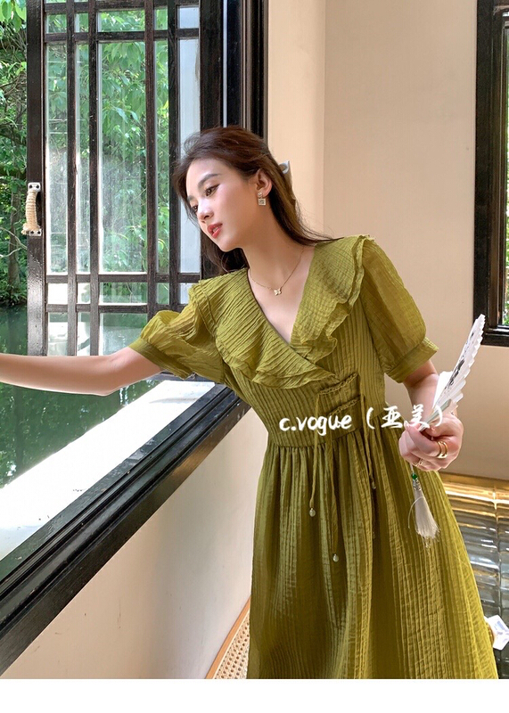 [c.vogue] French gentle design, button up waist, slim dress 39210\pcz