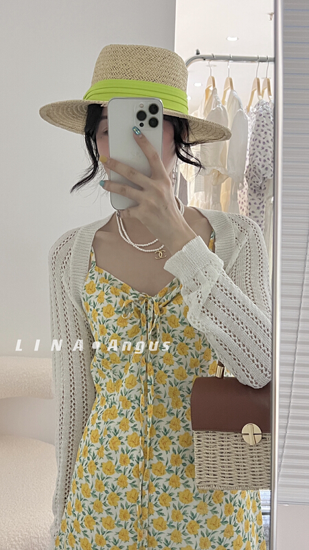 [Lina] temperament hollow knitted sunscreen shirt 02445\hjy