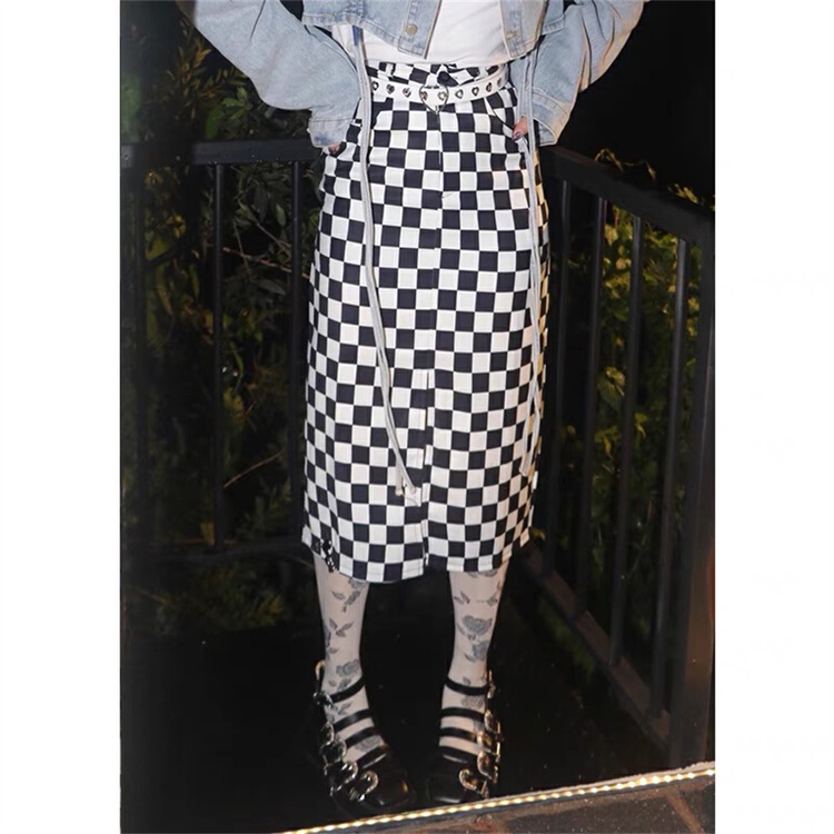 New year in early spring! [Tan] fashionable checkerboard versatile skirt p2973\zxx
