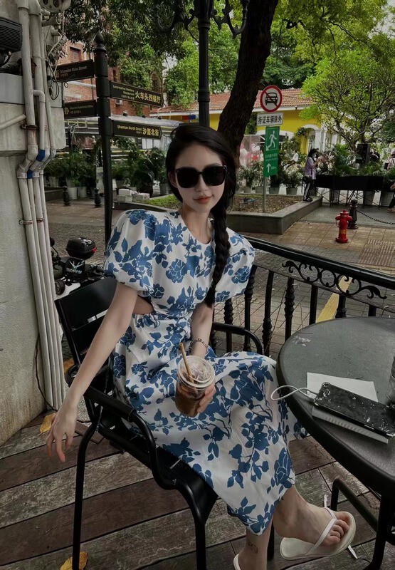 [web sensing] elegant idyllic floral waist closing slim dress a999\ozq