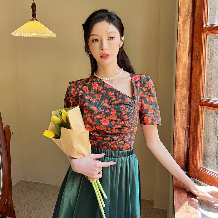 [Hanna inclusive] artistic oil painting thin short shirt m10153\jhy