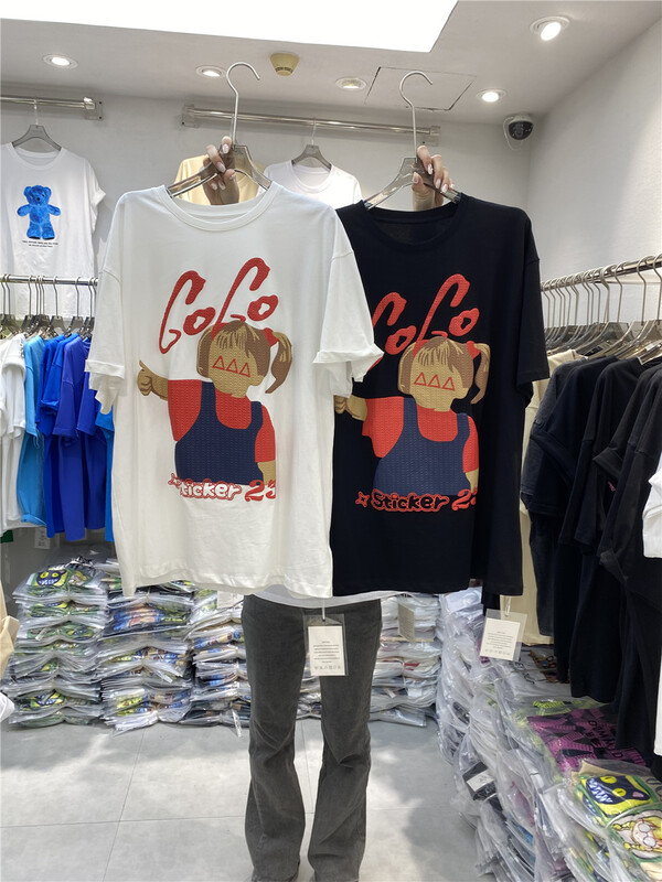 [DDM] simple casual girl print loose short sleeve T-shirt 3212\ozq