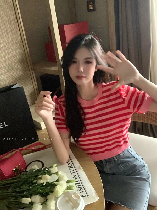 [forever23] Korean aging small flying sleeve Stripe Shirt (only selling small shirts) 815\hjy