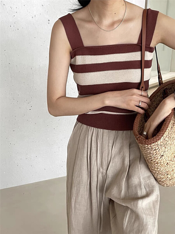 [U grain] summer wide stripe ice hot girl vest / sling 33036\hbx