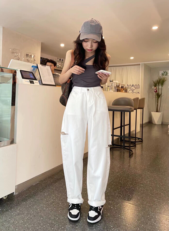 [en Xi'er] thin material side slit dad jeans eb1025-1\l