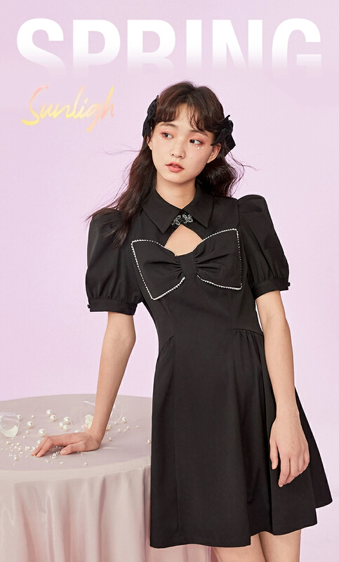 [AC] bow tie hollow out thin dress 6870\jj