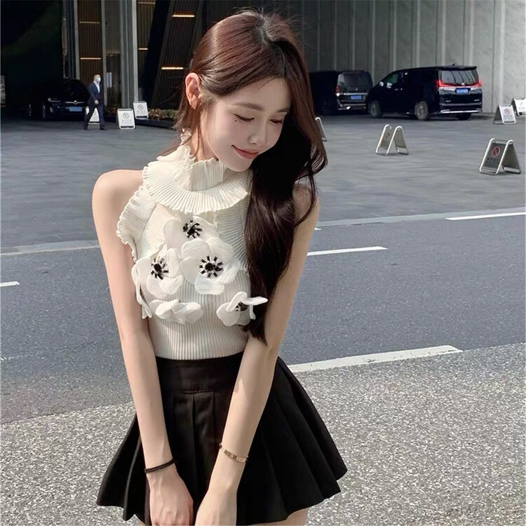 [Linna] sweet three-dimensional floret knitted vest / suspender 82833\zxx