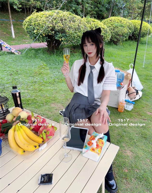 [1517] college style short sleeve shirt + pleated skirt suit (with tie) 6281\zjy