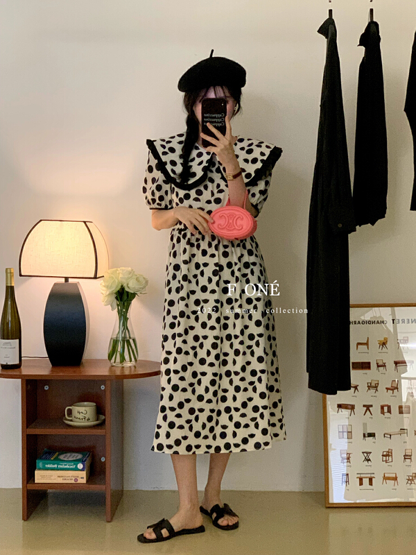[f one] Korean casual irregular dot dress 66166\wpl
