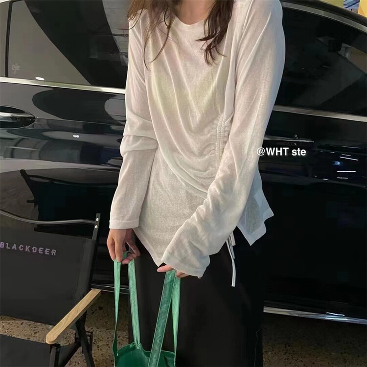 [wht] round neck versatile drawstring long sleeve T-shirt (excluding necklace) ys1-6027\wtt