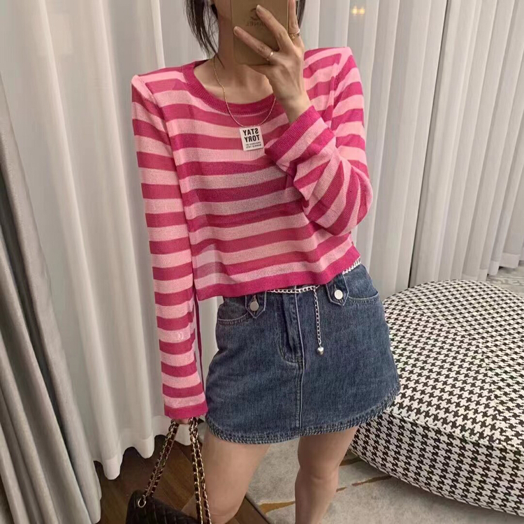[wlady/npj supporting actress] sunscreen stripe versatile T-shirt w521\wtt