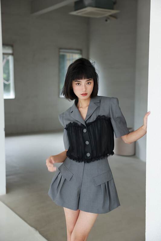 [GL] lace splicing design blouse + pleated slim skirt suit c5005\jhy