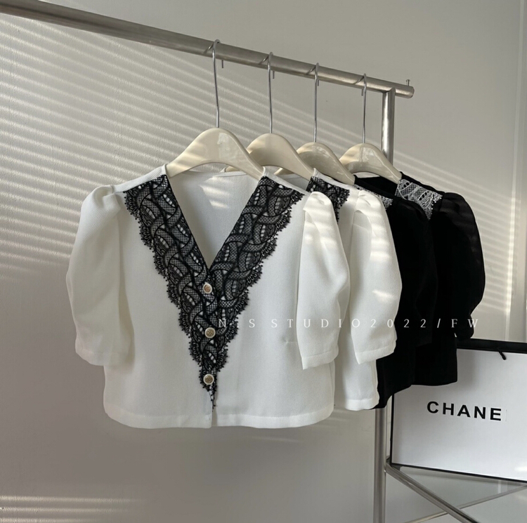[N.S] French temperament V-neck lace blouse 688\wpl