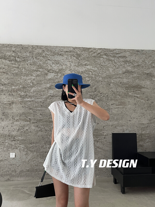 Original price: 62.04! [T.Y tangyuanjia] Korean loose hollow out V-neck vest / sling 2107\ozq