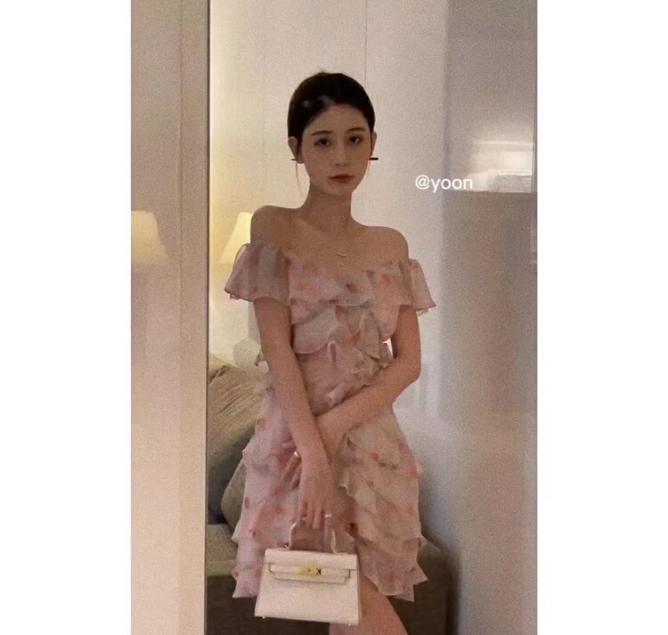 [see you] round neck Ruffle temperament Decor dress 2001\pcz