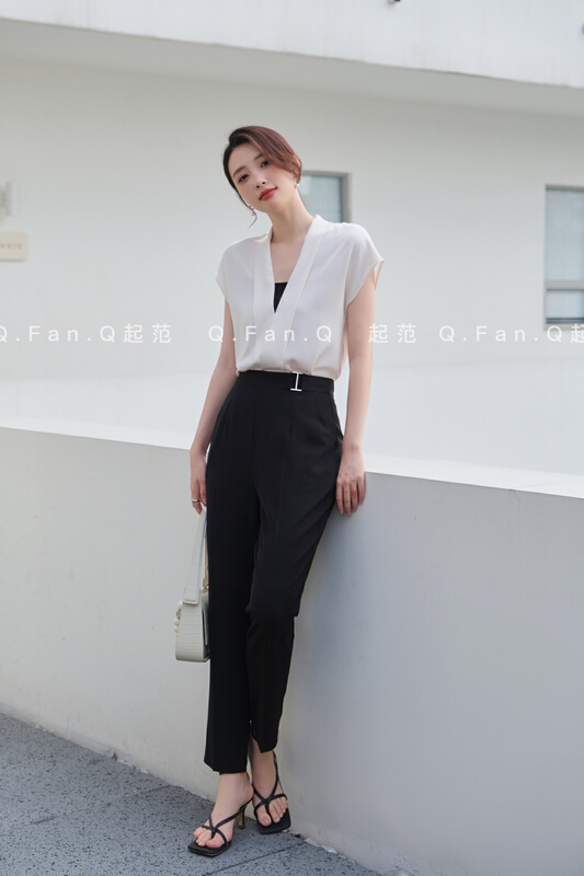 [style] simple and featured waist design small leg pants 8680\jj