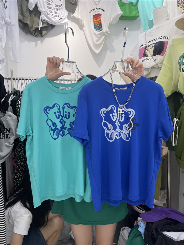 [Naizi] Korean casual bear printed short sleeve T-shirt 8100\ozq