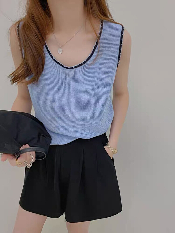 [Weika] design sense niche loose contrast vest / suspender 8259ka\lsl