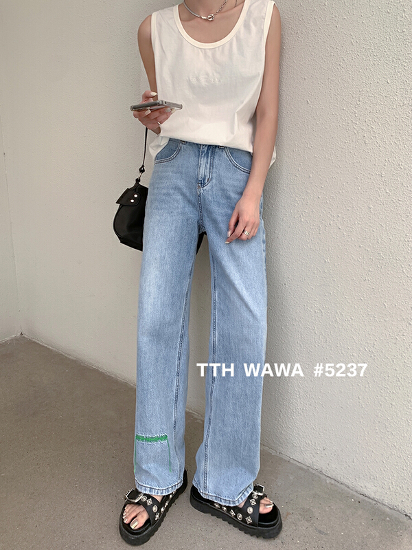 [Wawa] Korean casual versatile slim embroidered jeans 5237\lsl