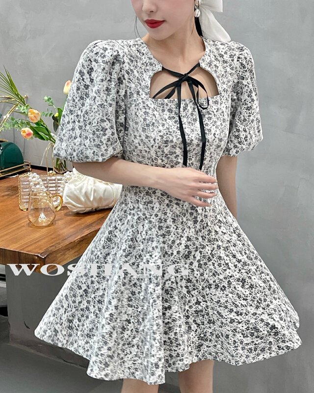 [woshang woshang] French lace tied rope small fresh dress 1342\xyj