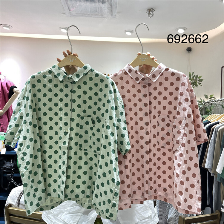 [twenty printed wood] polka dot single breasted comfortable shirt 692662\l