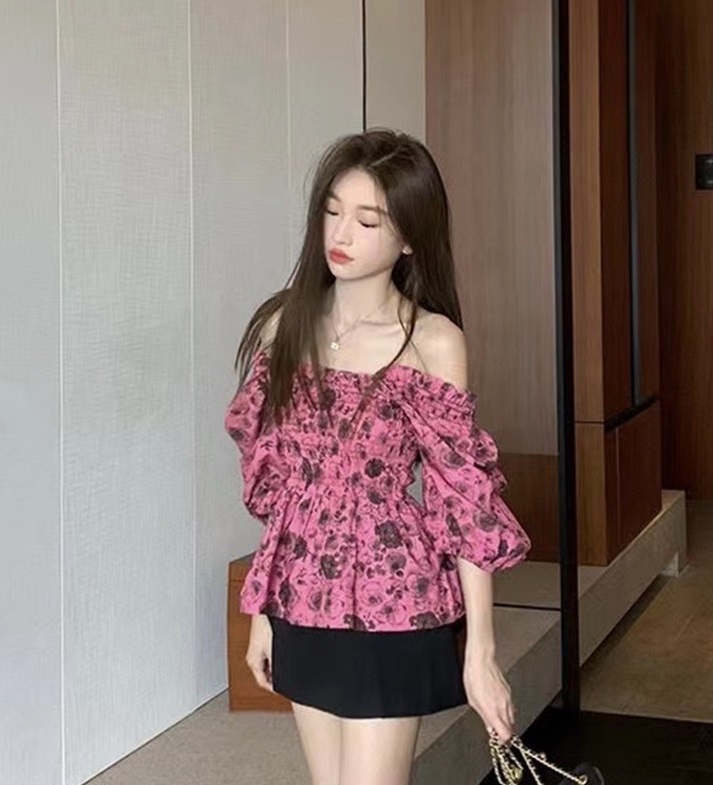 [Linna] Korean version of ladies' temperament bubble sleeve pull shirt 82832\zxx