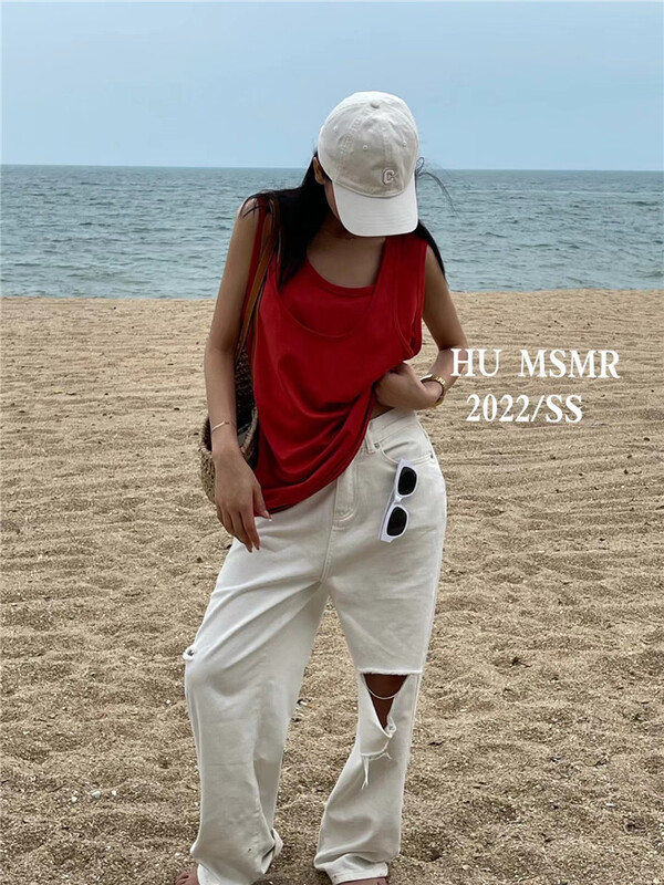 [Hu] Korean casual slim fake two-piece vest / sling 6996\ozq