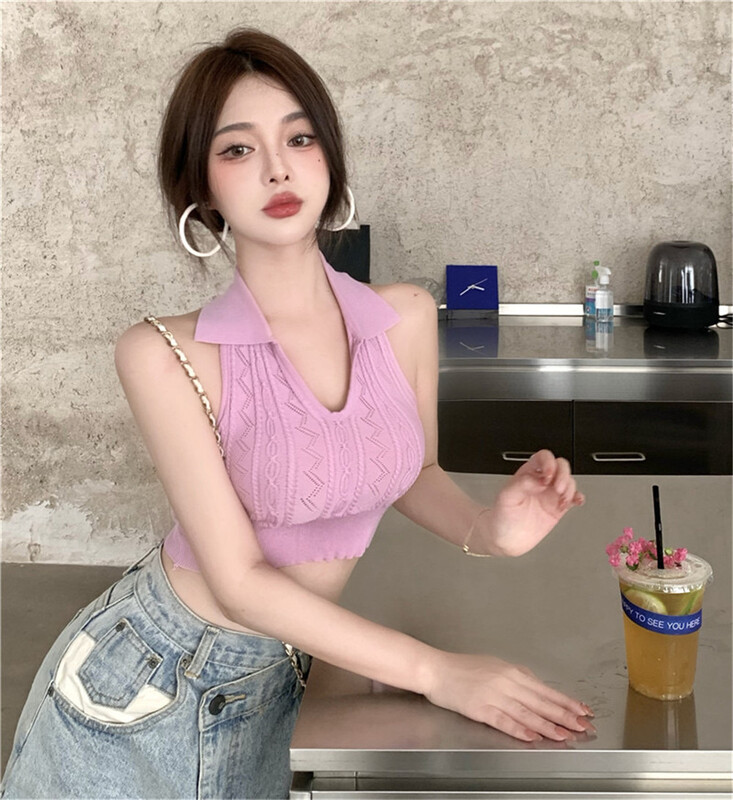 [d.ffstudio] online hot girls' neck hanging short slim vest / sling 1198\wtt