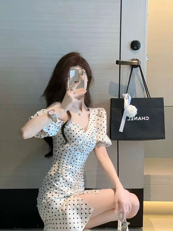[hee] off shoulder design wave point waist dress h5518\wpl