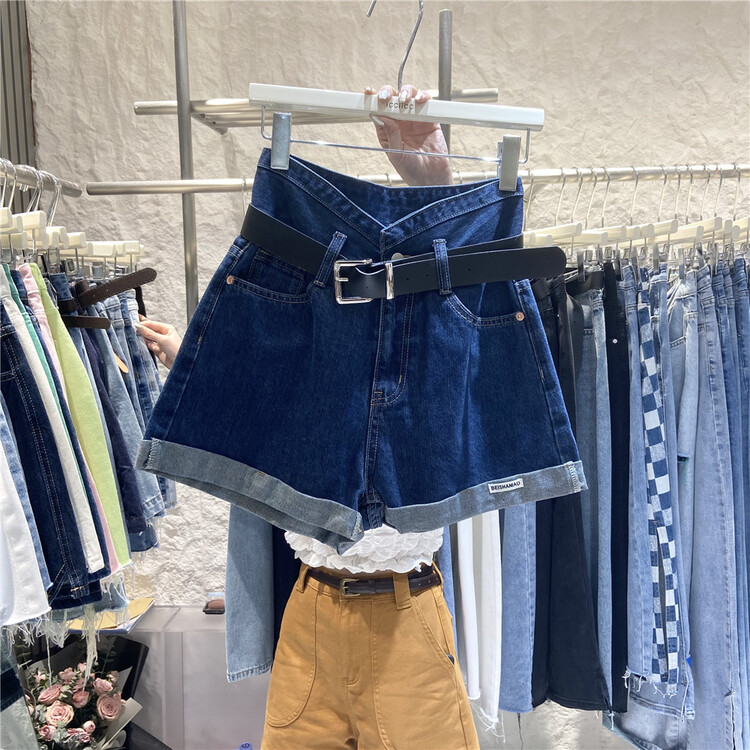 [icciicc] casual hem design high waist denim shorts (with belt) 193\cls