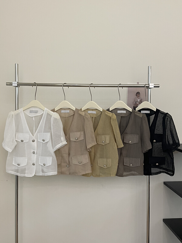 [u-grain] high sense V-neck small fragrance exquisite shirt 6209\hbx