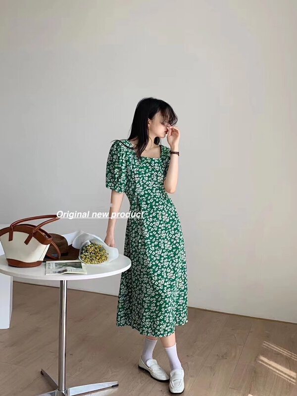 [N.S] French style square neck design feeling back hollow out bandage floral dress 12631\wpl
