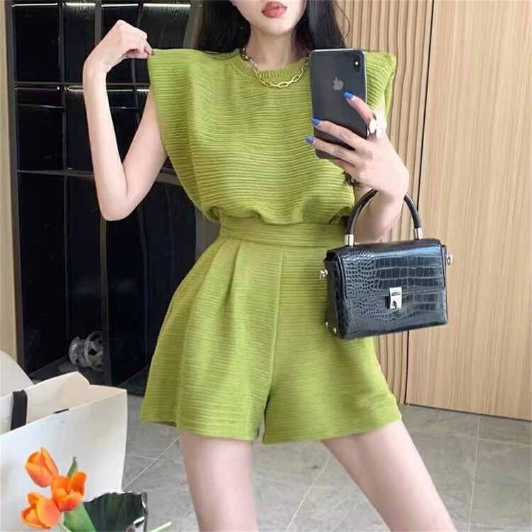[al] simple sleeveless shirt + loose casual Shorts Set 6508\wpl
