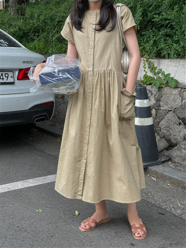 The upper body looks great! [acme ground] fashion solid color medium length dress (with waist rope) 0913-1\s