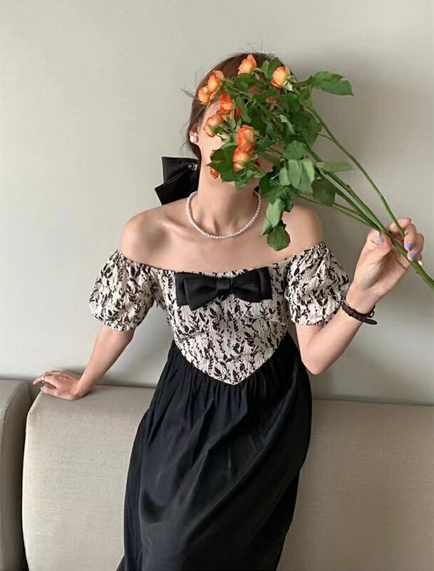 [hee] square neck floral patchwork long dress (with Brooch) h5536\wpl
