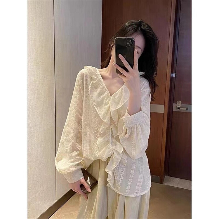 [most] V-neck Ruffle blouse 97252\zjy