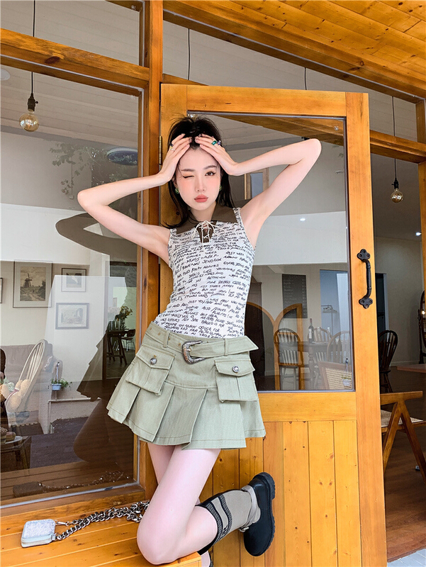 [AC] spicy letter printed vest / suspender (with sleeve and strap) 7055\jj